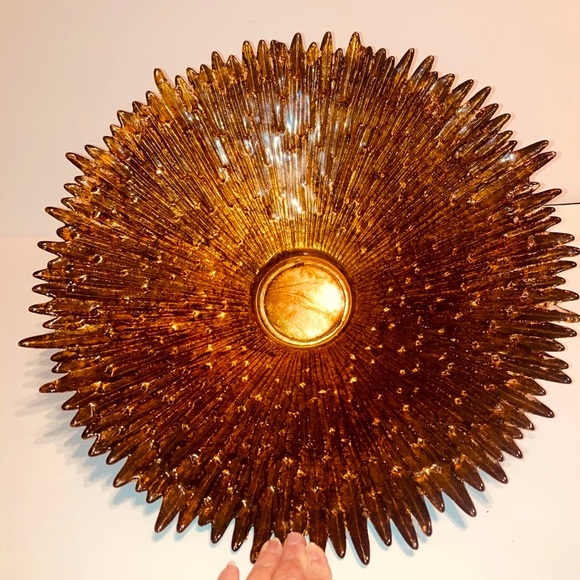 Pavel Panek Other - 🔥 Rare Vintage MCM Lg Gold & Bronze Icicle Art Glass Decorative Centerpiece Bowl